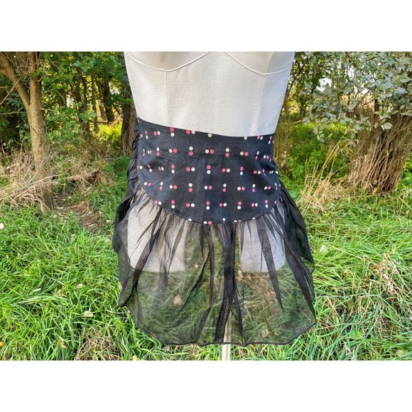 Vintage Hostess Apron Black Organdy pink polka dot - Picture 5 of 7